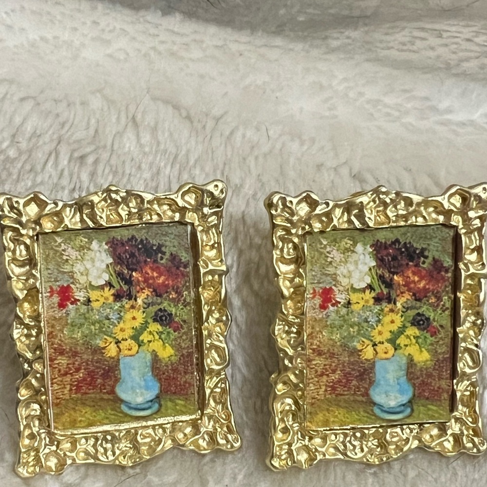 Gold Framed Floral Earrings